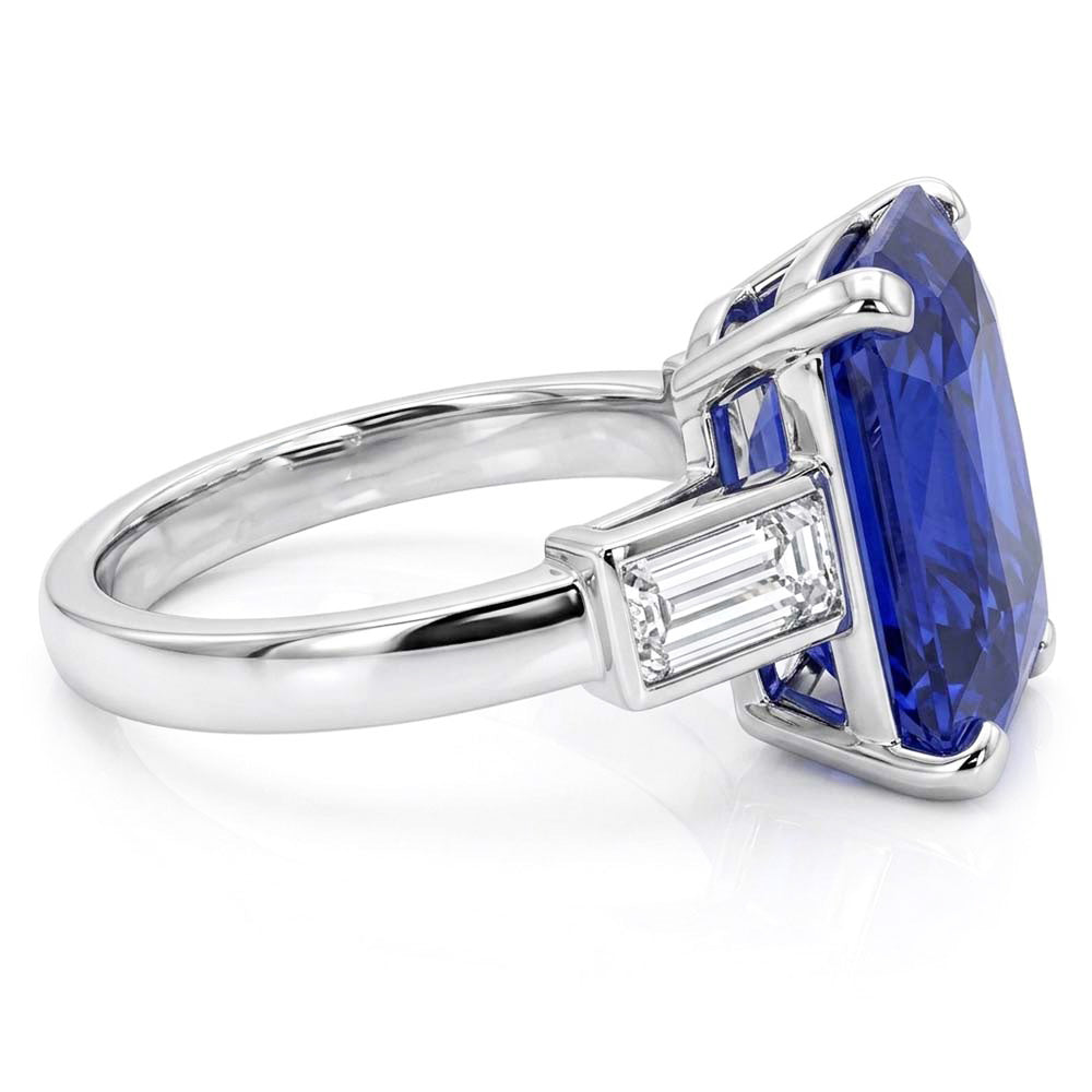 3 Stein Ring Strahlender Saphir & Baguette Natürlicher Diamant ( nicht im Labor gezüchtet )en 4 Karat Weißgold
