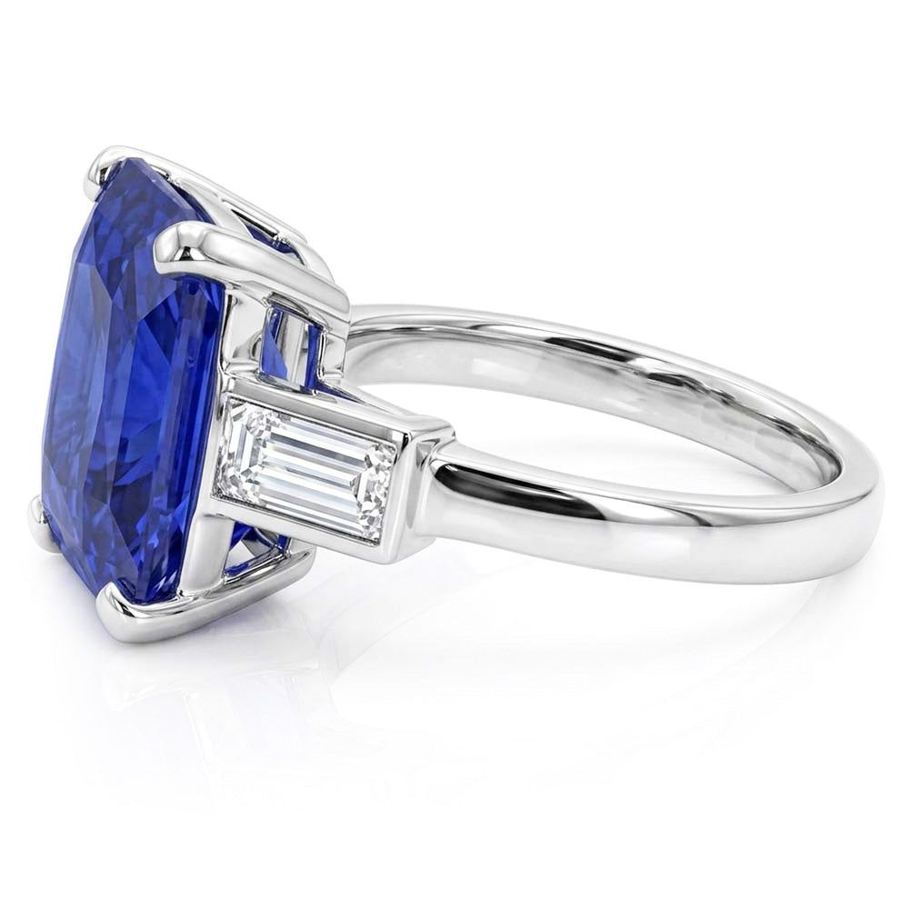 3 Stein Ring Strahlender Saphir & Baguette Natürlicher Diamant ( nicht im Labor gezüchtet )en 4 Karat Weißgold