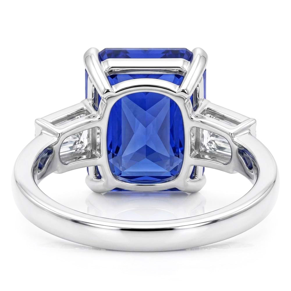 3 Stein Ring Strahlender Saphir & Baguette Natürlicher Diamant ( nicht im Labor gezüchtet )en 4 Karat Weißgold