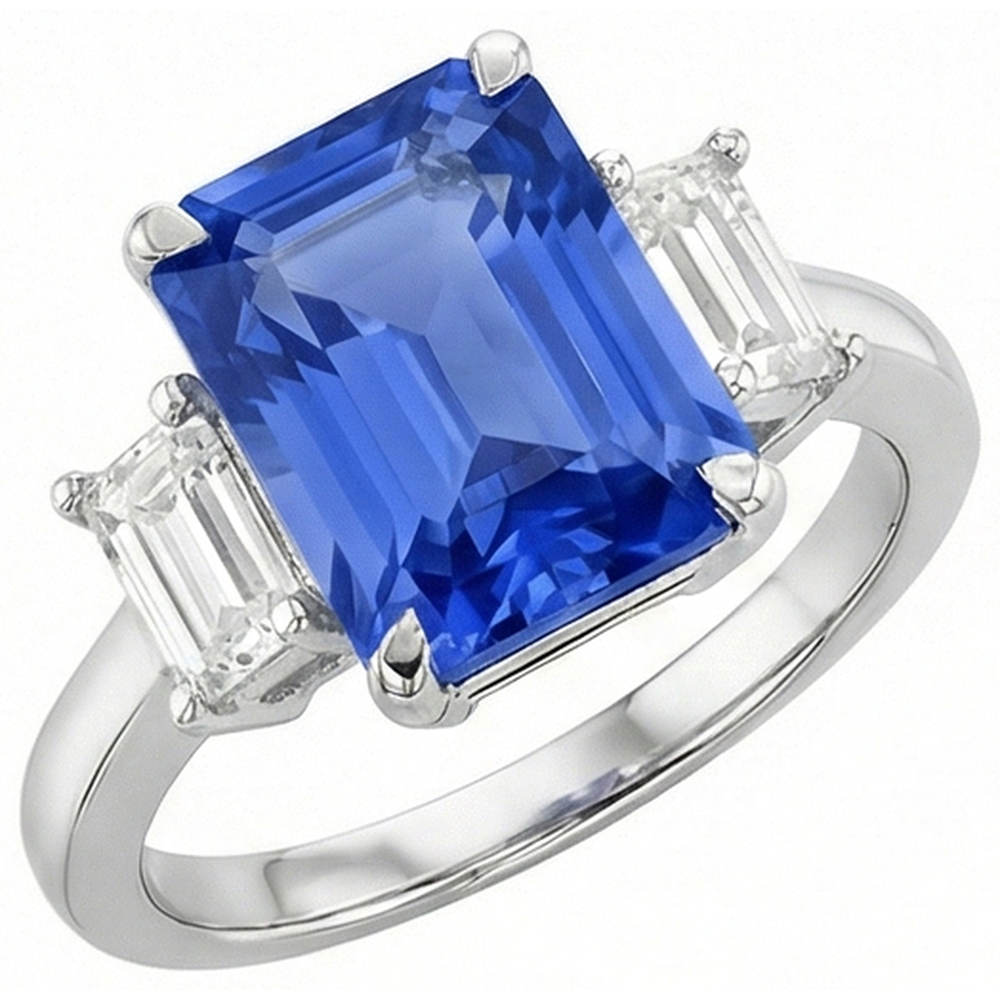 3 Stein Ring Strahlender Saphir & Smaragd Natürlicher Diamant ( nicht im Labor gezüchtet ) Schmuck 4 Karat
