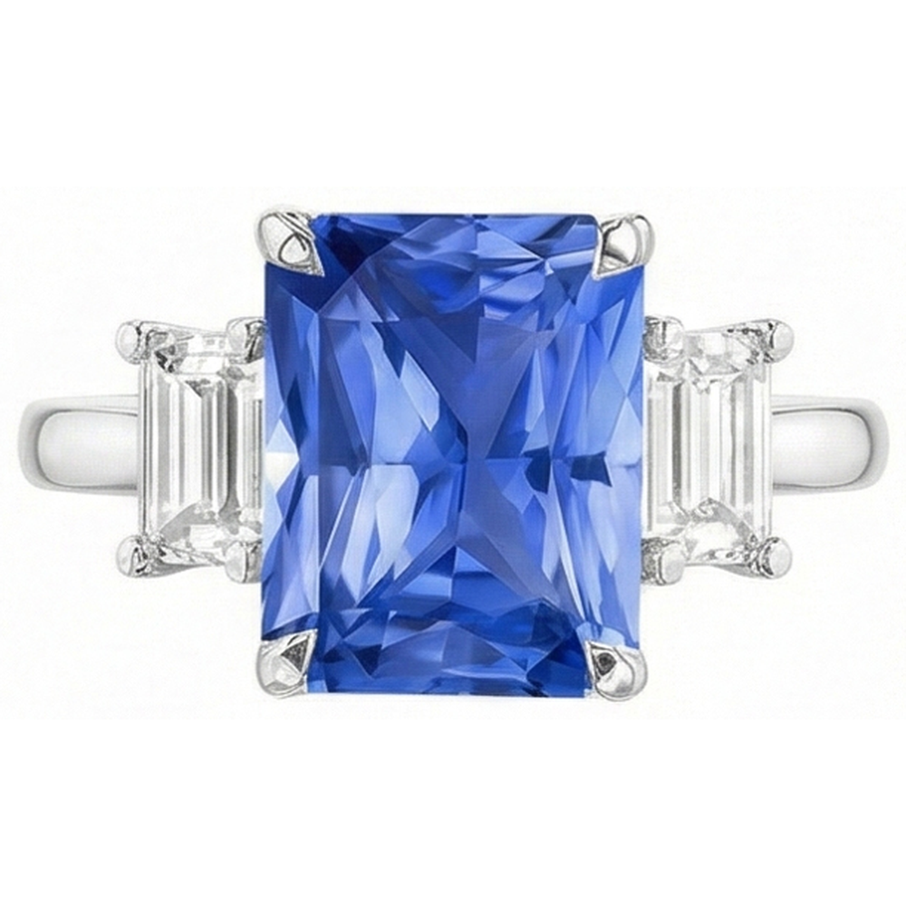 3 Stein Ring Strahlender Saphir & Smaragd Natürlicher Diamant ( nicht im Labor gezüchtet ) Schmuck 4 Karat