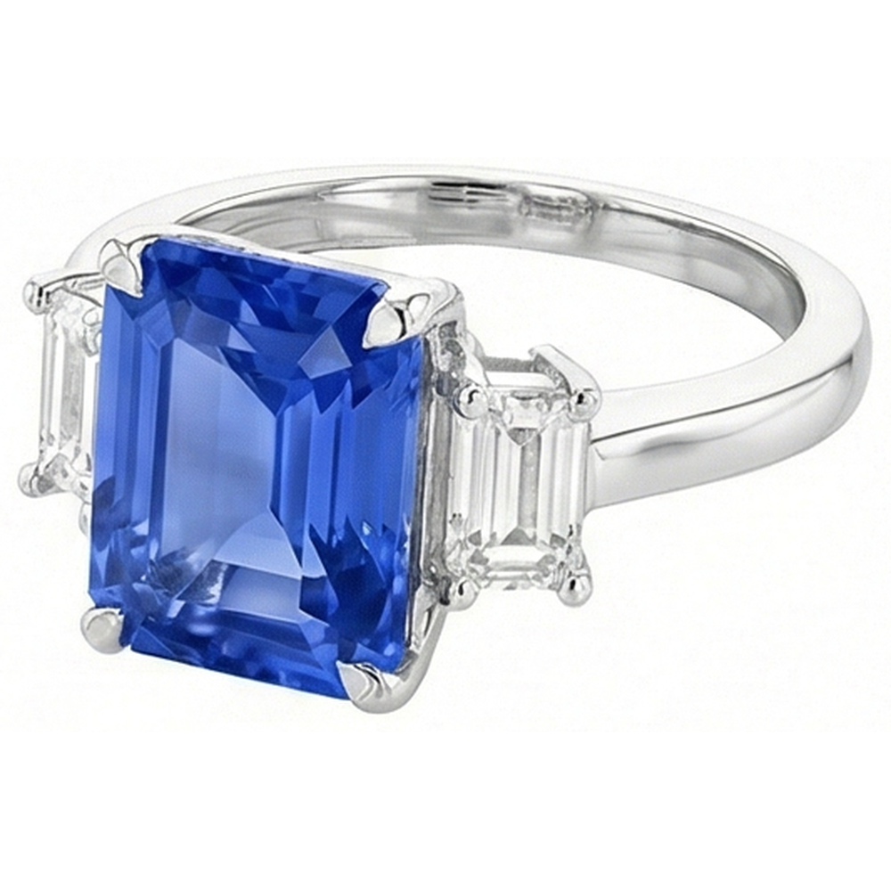 3 Stein Ring Strahlender Saphir & Smaragd Natürlicher Diamant ( nicht im Labor gezüchtet ) Schmuck 4 Karat