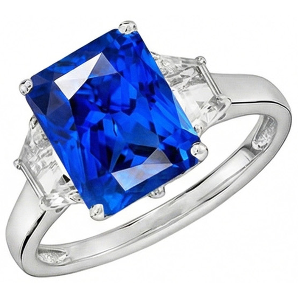 3 Stein Trapezoid Natürlicher Diamant ( nicht im Labor gezüchtet ) & Strahlend Schliff Srilanka Saphir 4 Karat