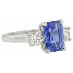 3 Steine Blauer Saphir Smaragd & Runder Natürlicher Diamant ( nicht im Labor gezüchtet ) Ring 2,50 Karat