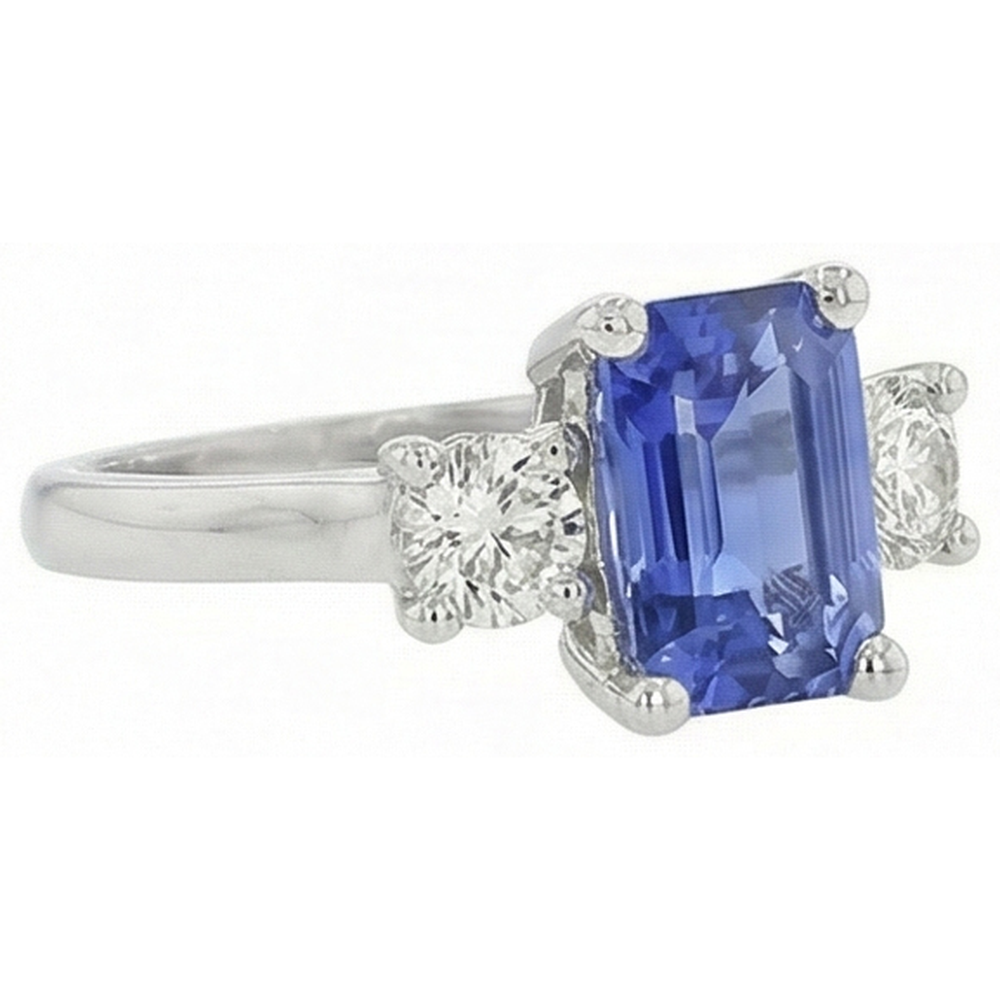 3 Steine Blauer Saphir Smaragd & Runder Natürlicher Diamant ( nicht im Labor gezüchtet ) Ring 2,50 Karat