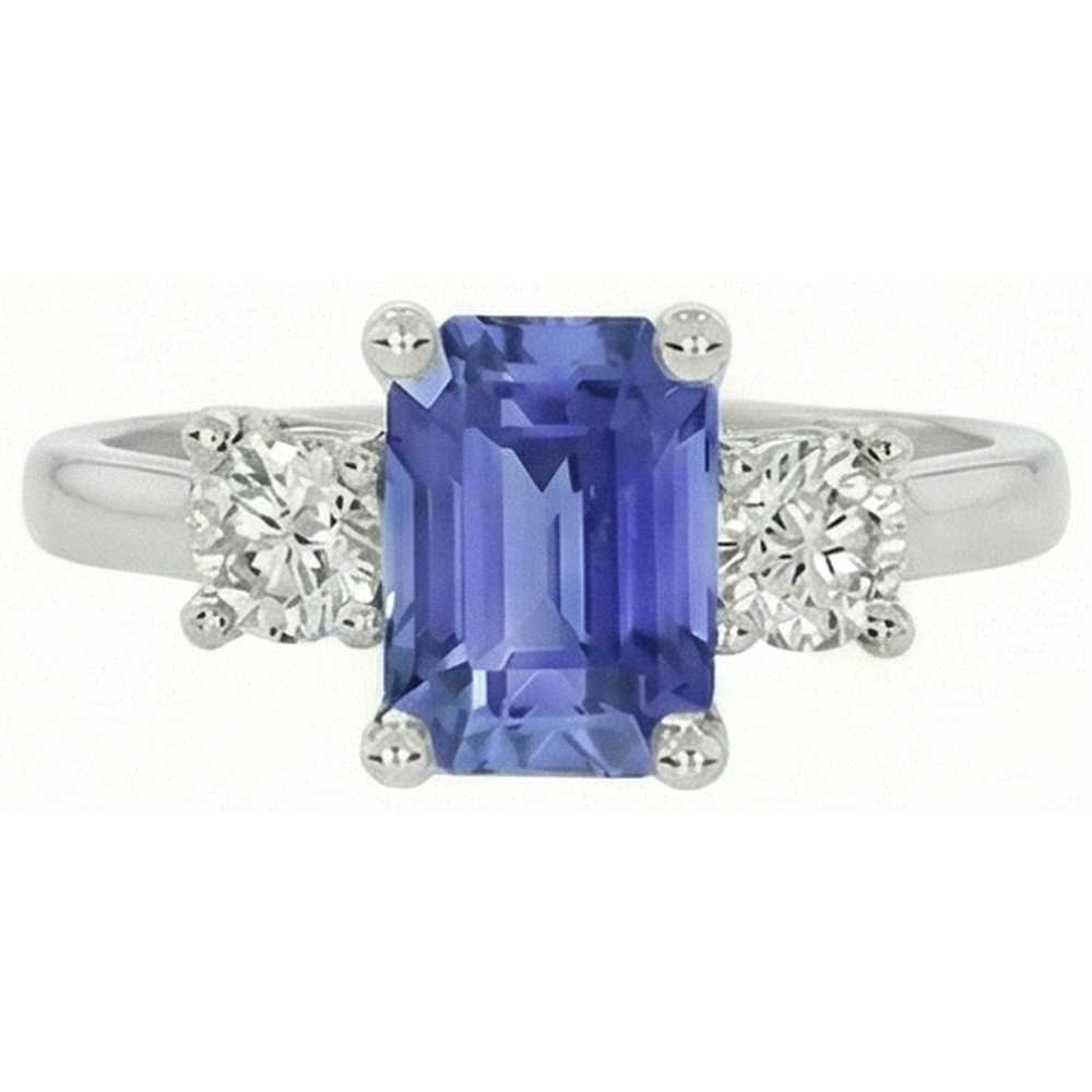 3 Steine Blauer Saphir Smaragd & Runder Natürlicher Diamant ( nicht im Labor gezüchtet ) Ring 2,50 Karat