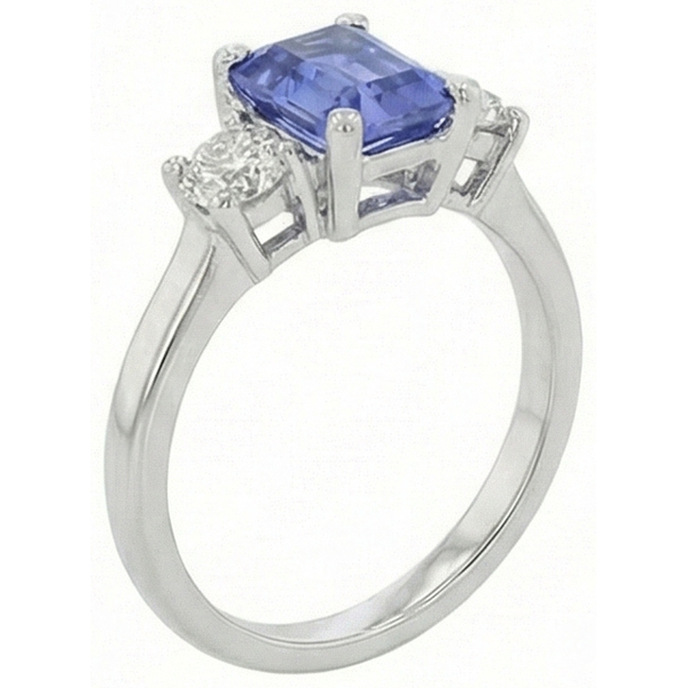 3 Steine Blauer Saphir Smaragd & Runder Natürlicher Diamant ( nicht im Labor gezüchtet ) Ring 2,50 Karat