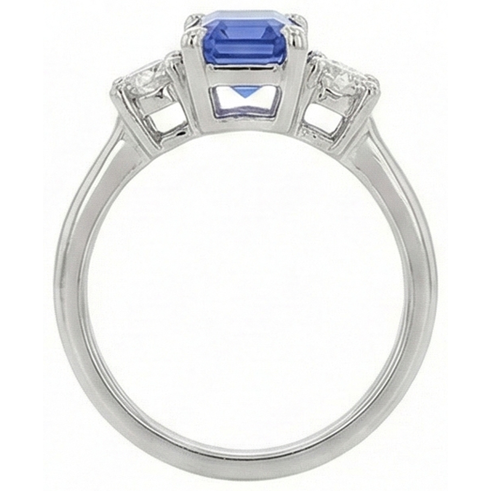 3 Steine Blauer Saphir Smaragd & Runder Natürlicher Diamant ( nicht im Labor gezüchtet ) Ring 2,50 Karat