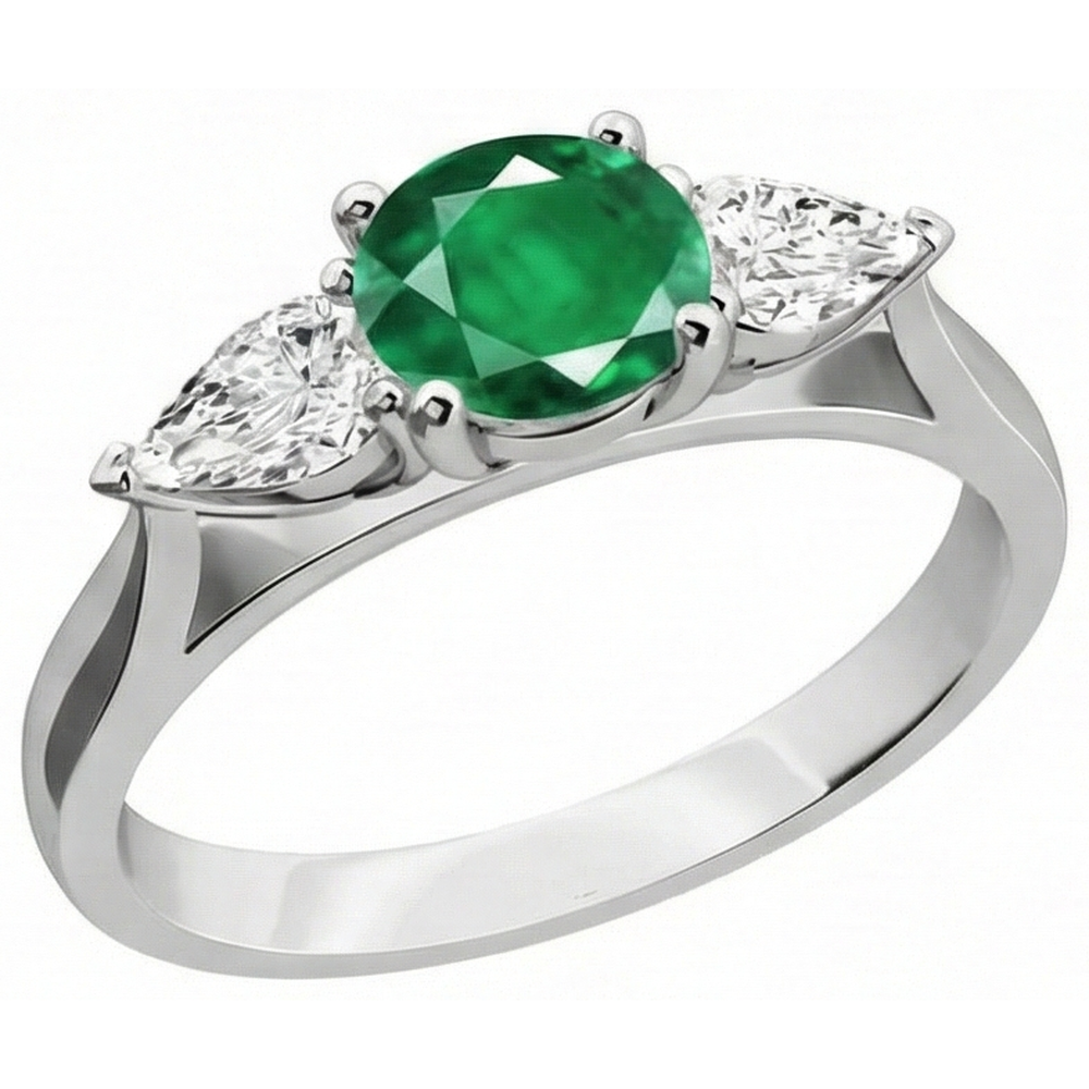3 Steine  Grün Smaragd & Diamanten 3 Karat Verlobungsring Weißgold 14K