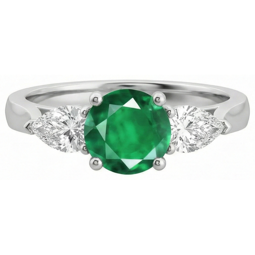 3 Steine  Grün Smaragd & Diamanten 3 Karat Verlobungsring Weißgold 14K