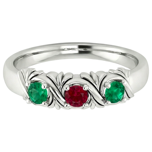 3 Steine Ring 0,60 Karat Antik-Stil Rubin Smaragd