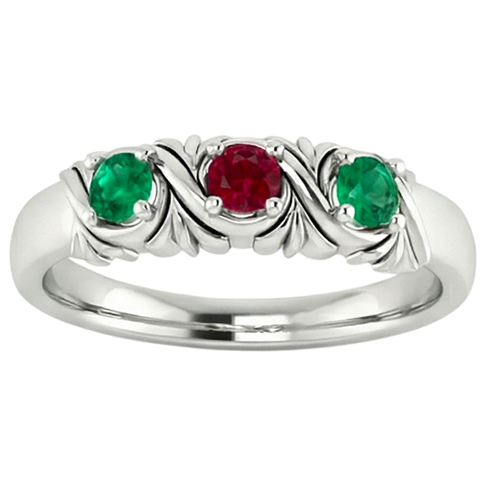 3 Steine Ring 0,60 Karat Antik-Stil Rubin Smaragd