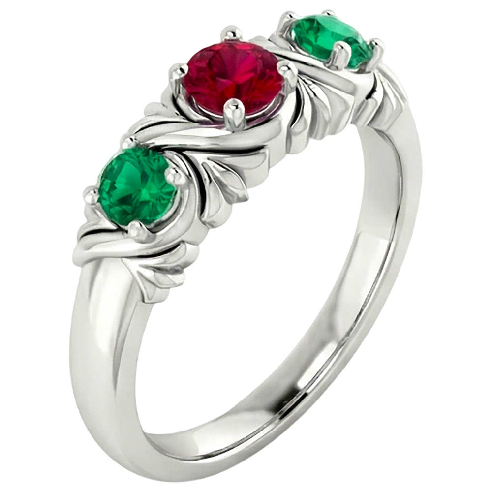 3 Steine Ring 0,60 Karat Antik-Stil Rubin Smaragd