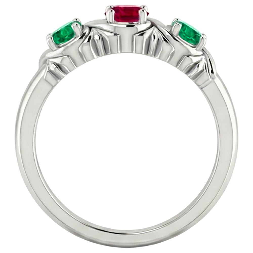 3 Steine Ring 0,60 Karat Antik-Stil Rubin Smaragd
