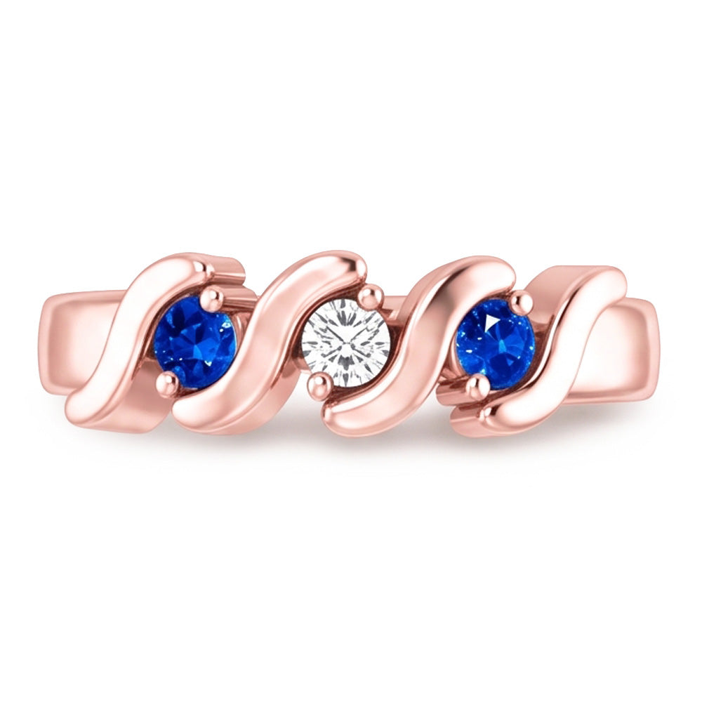 3 Steine Ring Diamant Blauer Saphir 0.90 Karat Roségold 14K