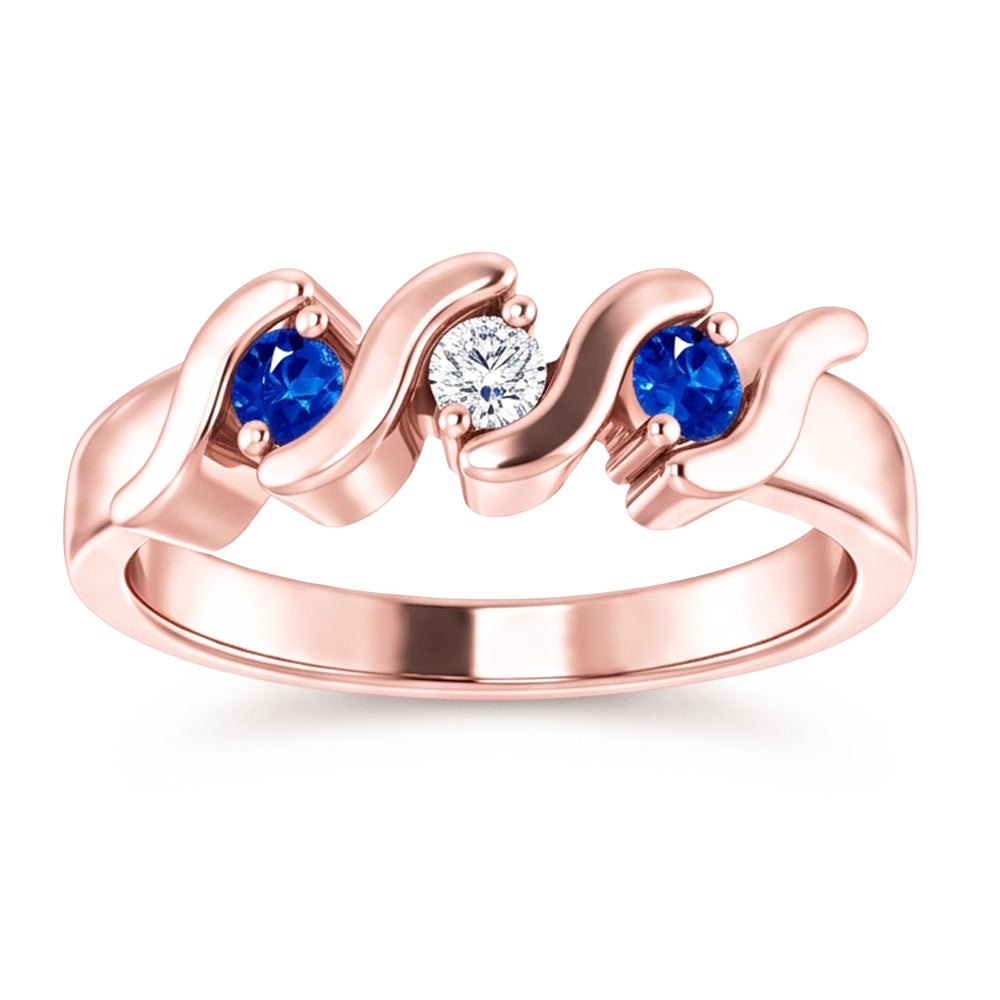 3 Steine Ring Diamant Blauer Saphir 0.90 Karat Roségold 14K