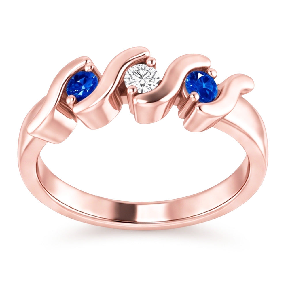 3 Steine Ring Diamant Blauer Saphir 0.90 Karat Roségold 14K