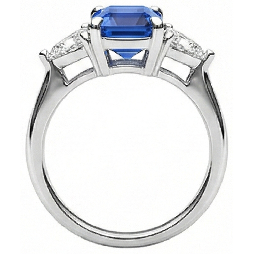 3 Steine Smaragd Ceylon Saphir & Trillion Natürlicher Diamant ( nicht im Labor gezüchtet ) Ring 2,50 Karat