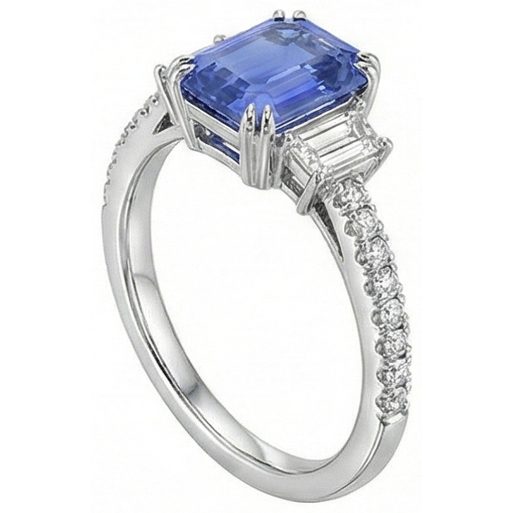 3 Steine Smaragd Srilanka Saphir Ring & Pave Set Natürlicher Diamant ( nicht im Labor gezüchtet )en 3,50 Karat