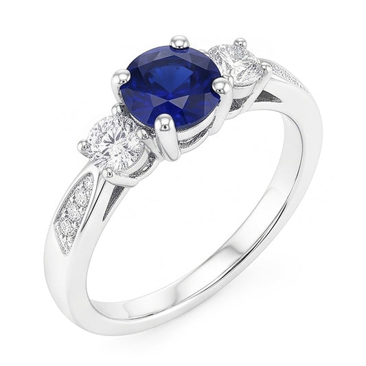 3 Steine Stil Edelstein Ring rund Sri Lanka Saphir 2 Karat