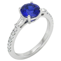 3 Steine Stil echter runder Diamant & blauer Saphir Ring 5 Karat