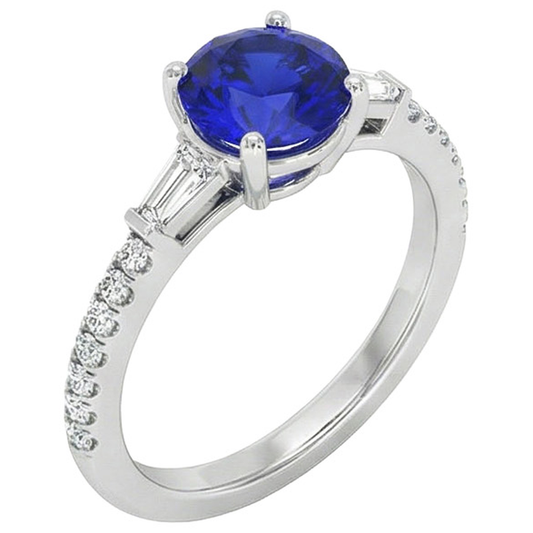 3 Steine Stil echter runder Diamant & blauer Saphir Ring 5 Karat
