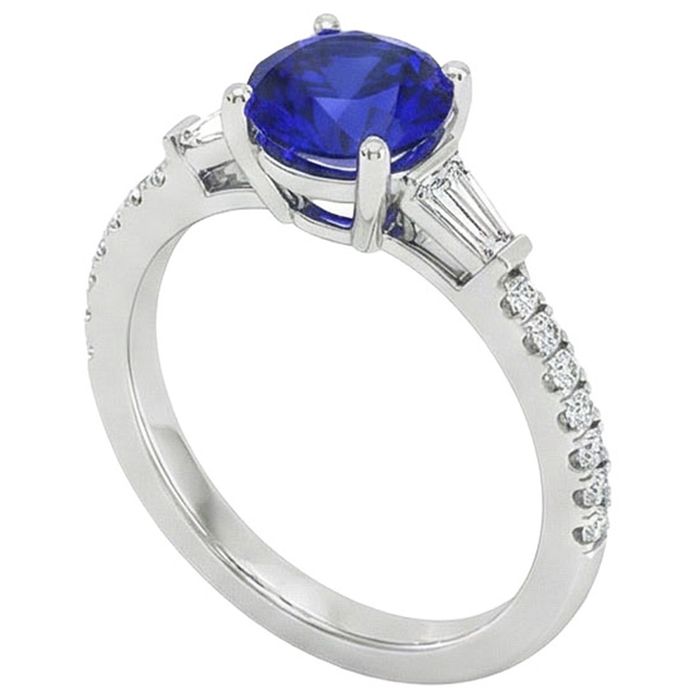 3 Steine Stil echter runder Diamant & blauer Saphir Ring 5 Karat