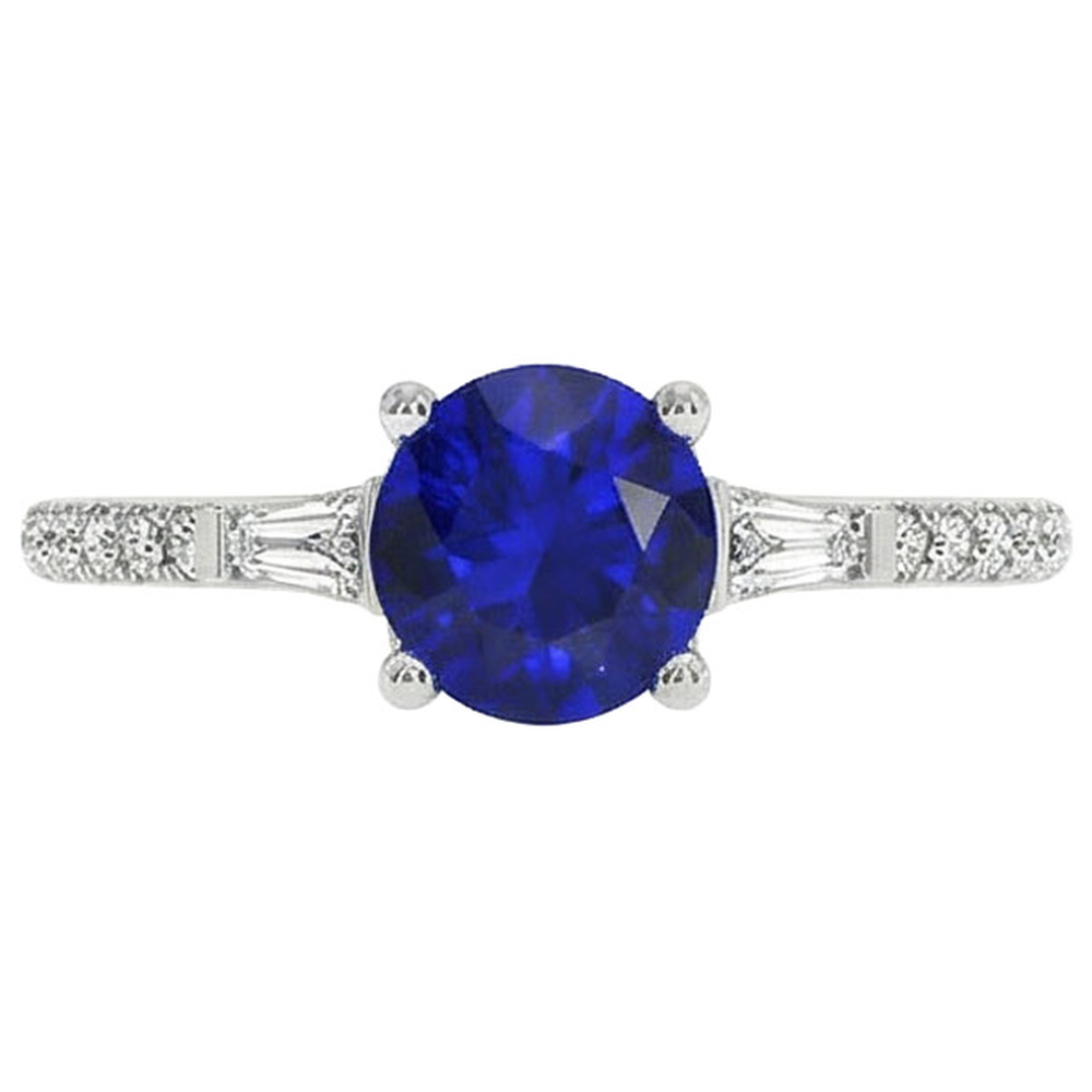 3 Steine Stil echter runder Diamant & blauer Saphir Ring 5 Karat