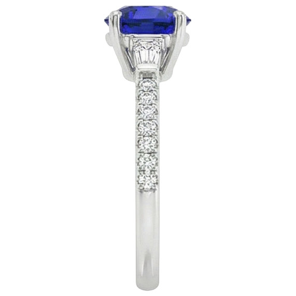3 Steine Stil echter runder Diamant & blauer Saphir Ring 5 Karat