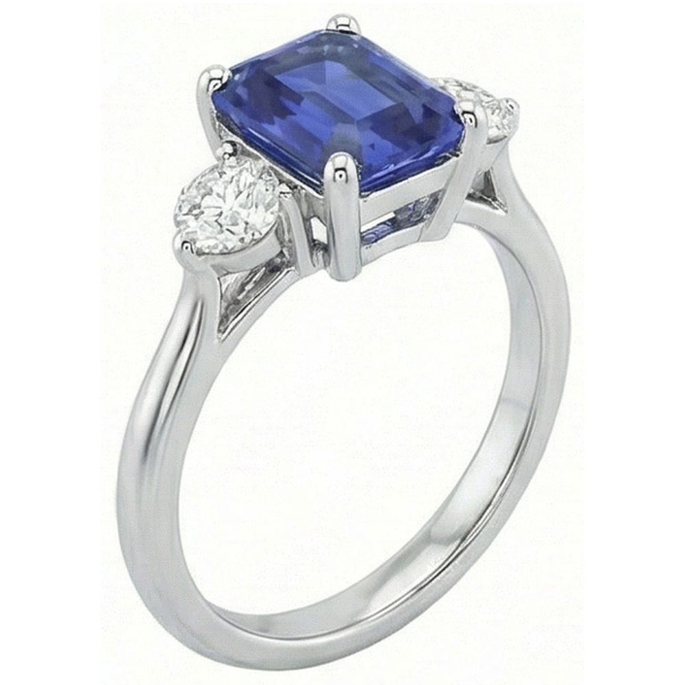 3 Steine natürlicher blauer Saphir Smaragdring & Natürlicher Diamant ( nicht im Labor gezüchtet )en 3 Karat