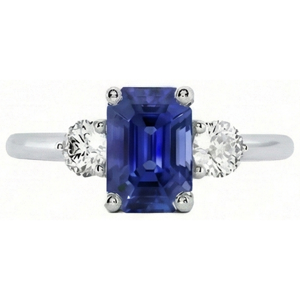 3 Steine natürlicher blauer Saphir Smaragdring & Natürlicher Diamant ( nicht im Labor gezüchtet )en 3 Karat