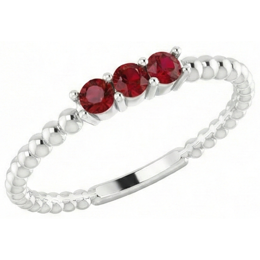 3 Steinring rund burmesische Rubine 0,75 Karat Perlenschmuck Neu