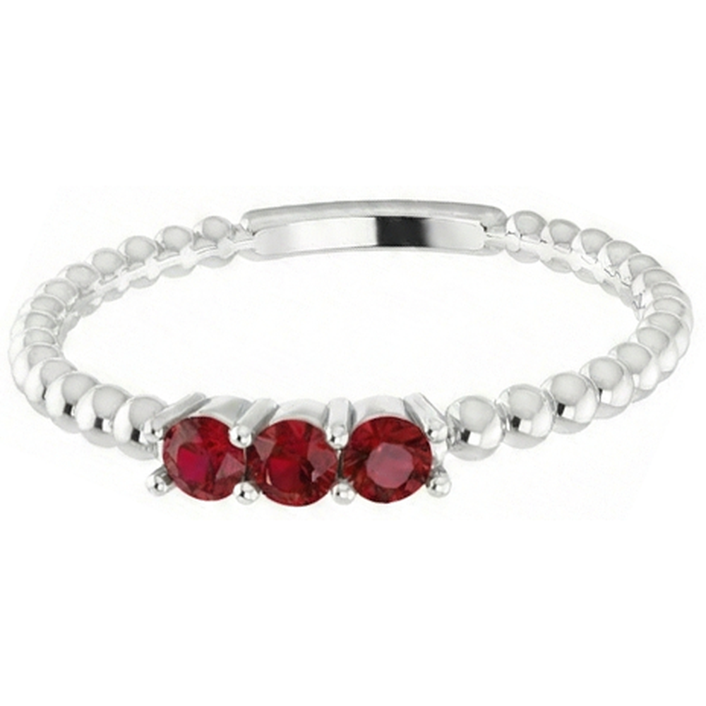 3 Steinring rund burmesische Rubine 0,75 Karat Perlenschmuck Neu