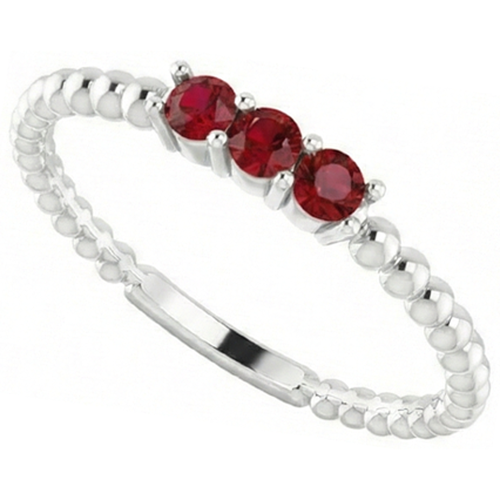 3 Steinring rund burmesische Rubine 0,75 Karat Perlenschmuck Neu