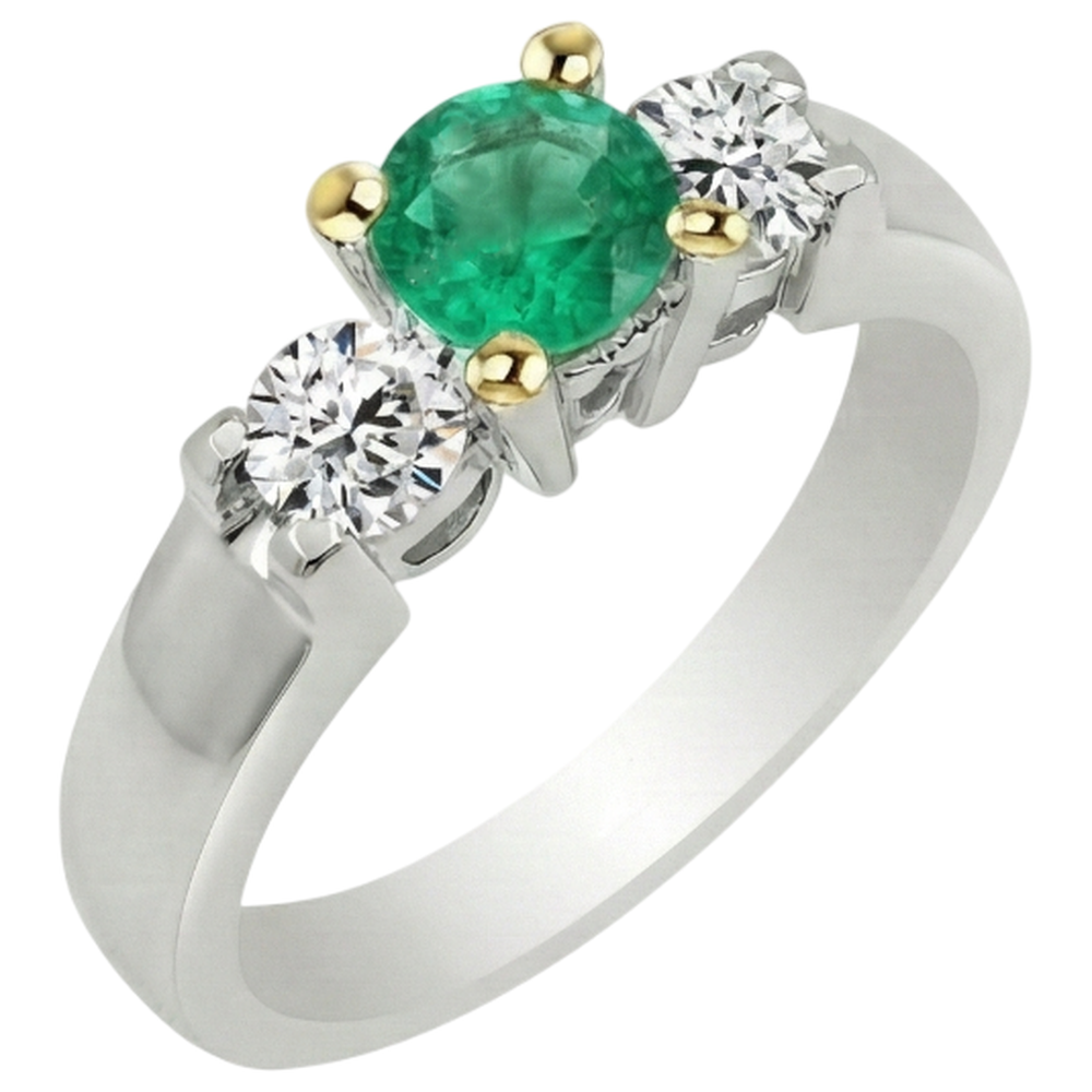 Kolumbianischer Smaragd Rund-Brillant Farbstein-Ring in Zweifarbiges 14K Gold – Seitenansicht