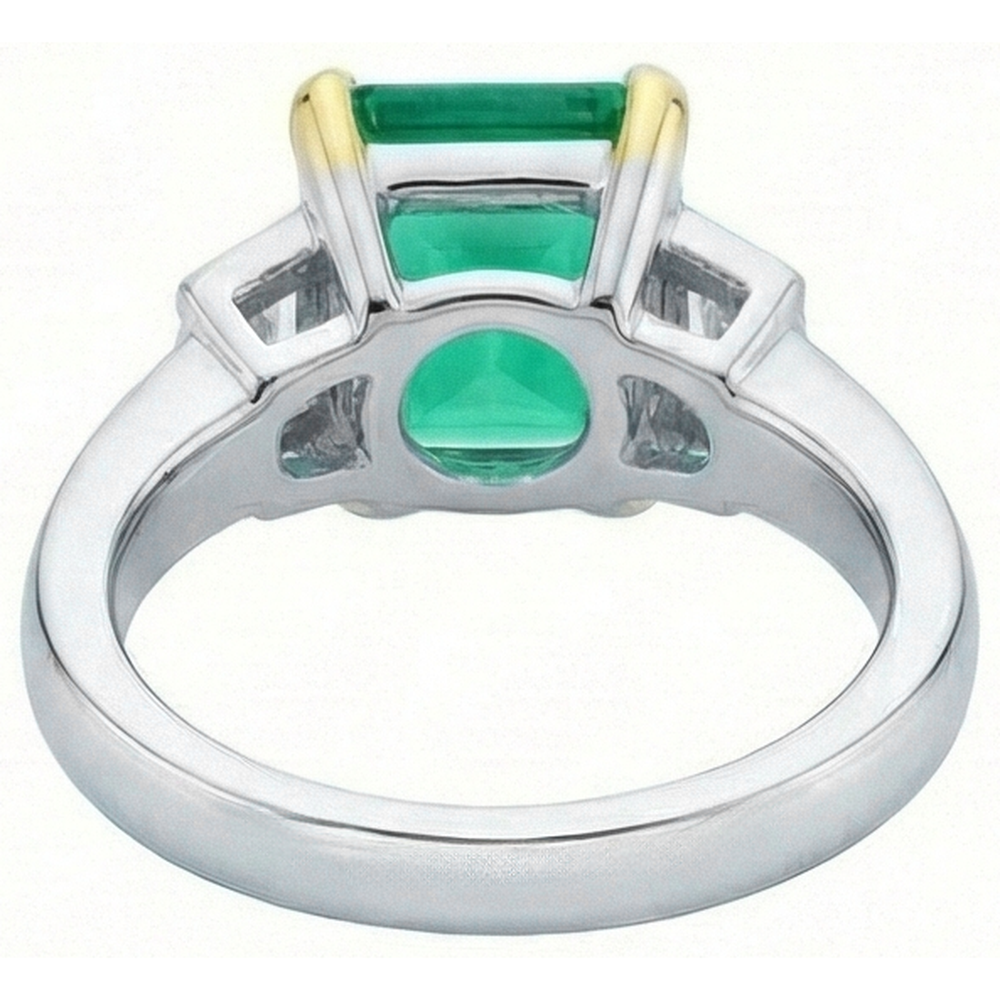 Kolumbianischer Smaragd Farbstein-Ring 1-Karat Zweifarbiges 14K Gold – Rückansicht