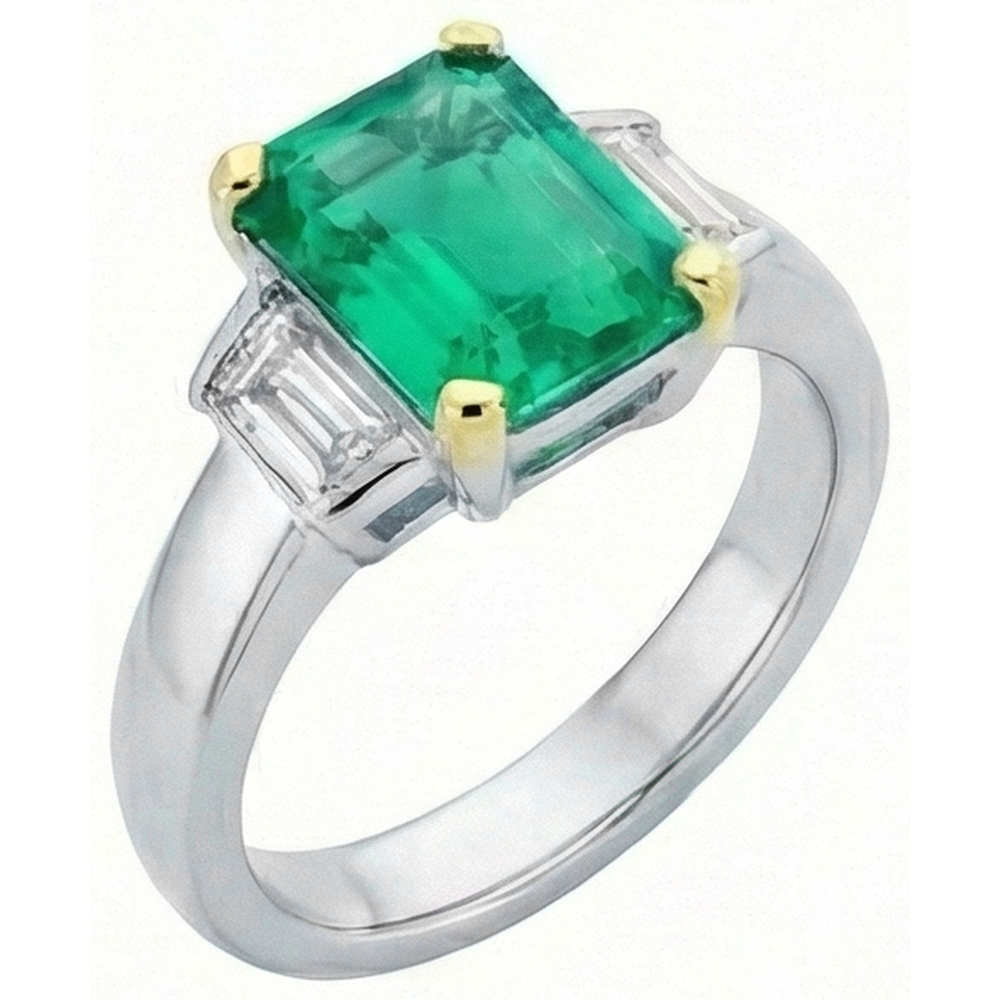 Farbstein-Ring Zweifarbiges 14K Gold mit Kolumbianischer Smaragd – Frontansicht