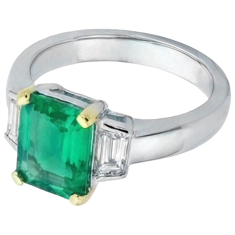 Smaragd-Schliff Kolumbianischer Smaragd Ring in Zweifarbiges 14K Gold – Seitenansicht