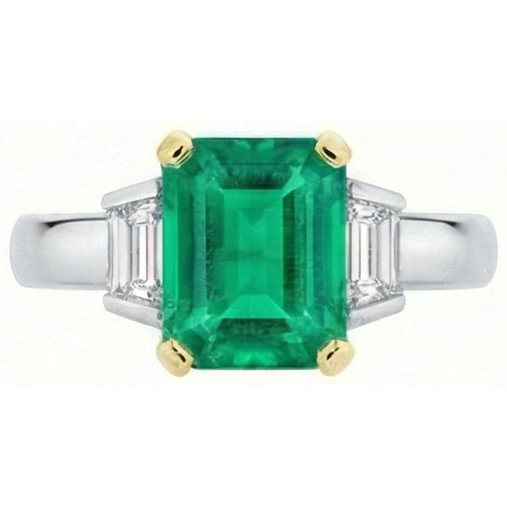 Kolumbianischer Smaragd Farbstein-Ring 1-Karat Zweifarbiges 14K Gold – Schrägansicht