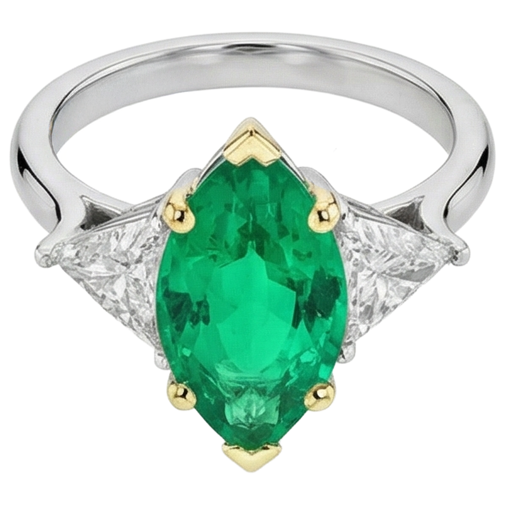 Smaragd Edelstein-Ring 3-Karat Bicolor 14K Gold – Seitenansicht