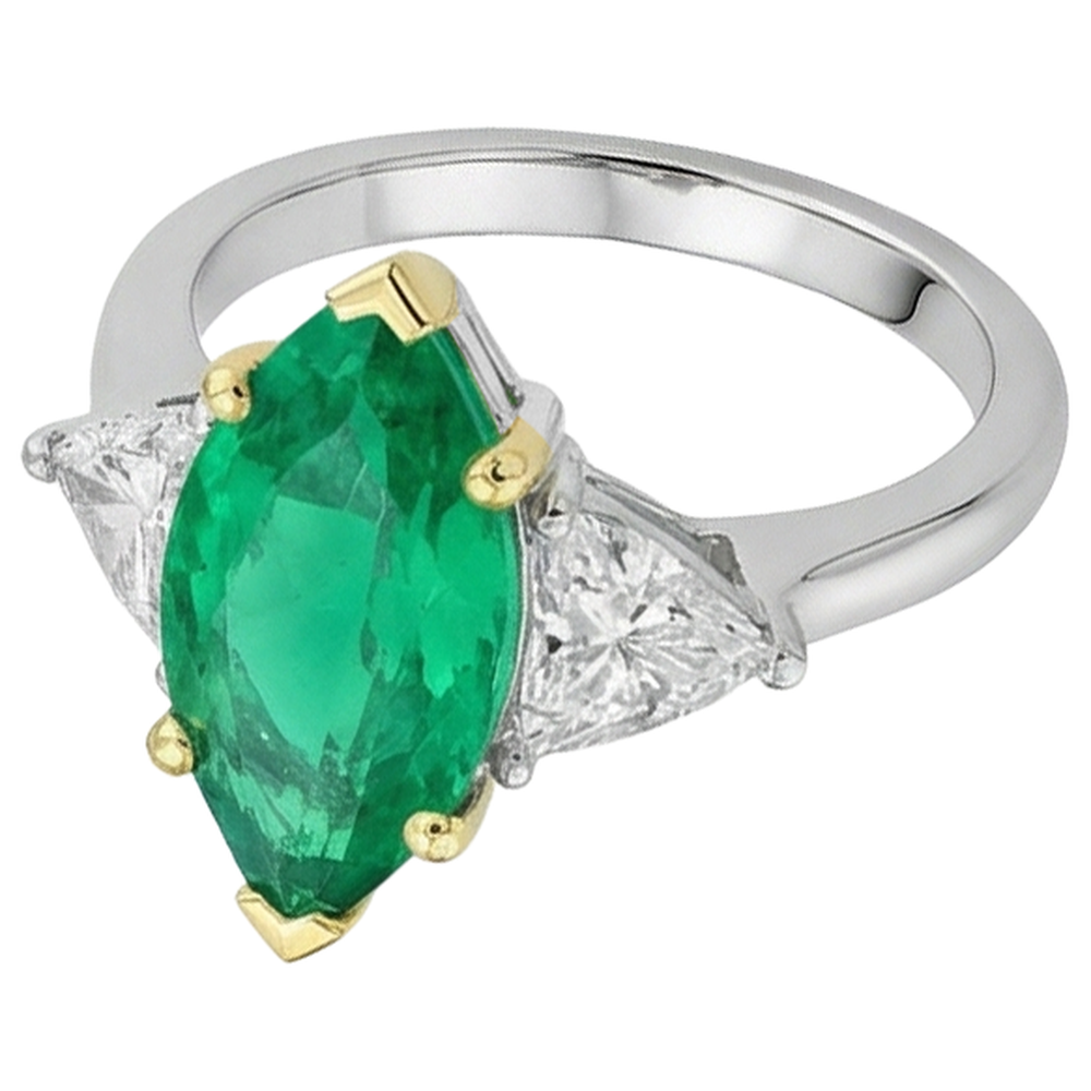 Marquise Smaragd Ring in Bicolor 14K Gold – Schrägansicht