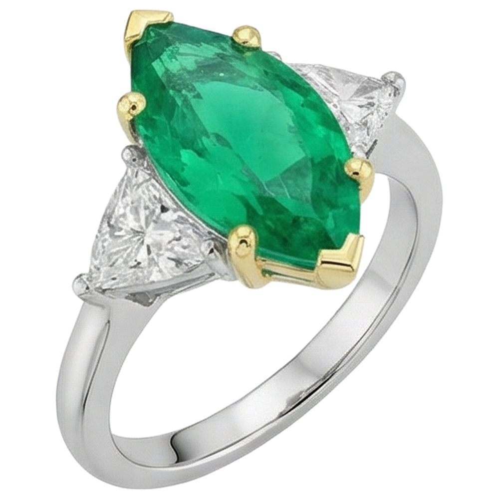 Edelstein-Ring Bicolor 14K Gold mit Smaragd – Profilansicht