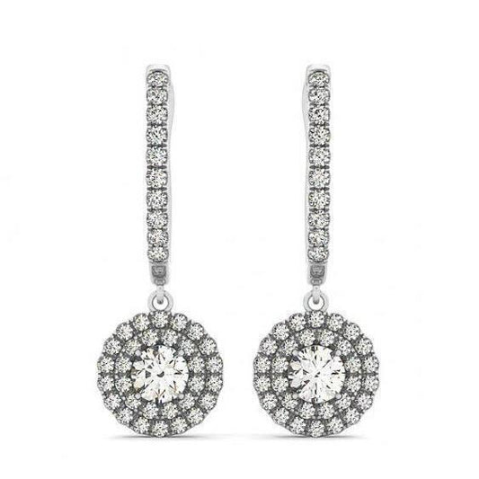 3.00 Carats Hanging Dangle Earrings Runden Natürliche Diamants White Gold