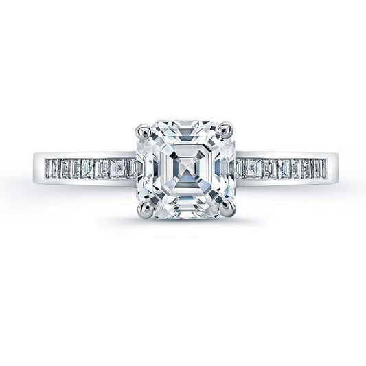 3.01 Karat Asscher Natürliche Diamantring Mit Akzenten Weißgold 14K
