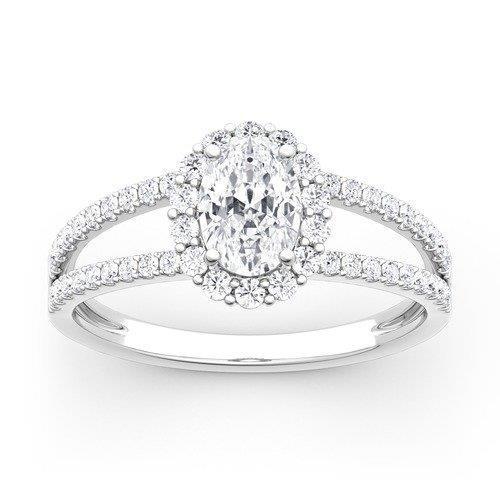 3.10 Karat Ovaler Echt Diamant-Verlobungsring Split Shank Weißgold 14K
