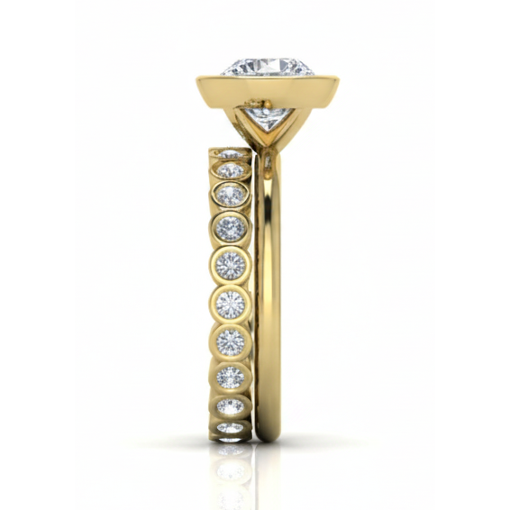 Rund-Brillant Diamant Ring in 14K Gelbgold – Seitenansicht