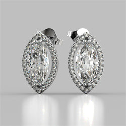 3.40 Ct Marquise And Runden Halo Natürliche Diamant Stud Earring White Gold