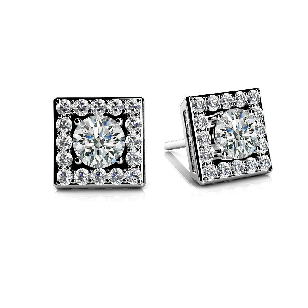 3.60 Carats Square Shaped Stud Halo Earrings Natürliche Diamant White Gold 14K