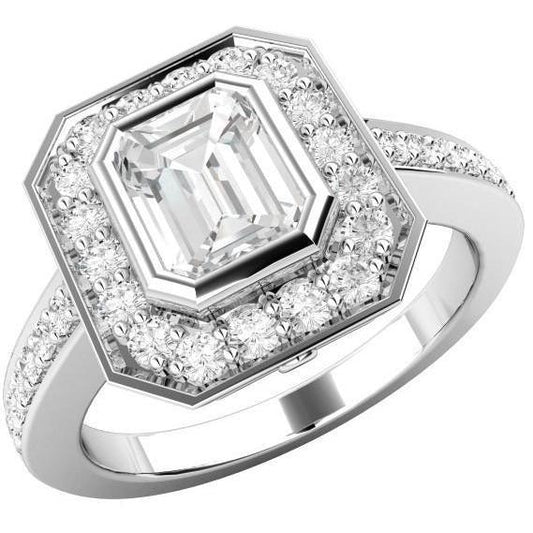 3.75 Kt. Smaragdring Mit Natürliche Diamanten Im Rundschliff Halo Weißgold