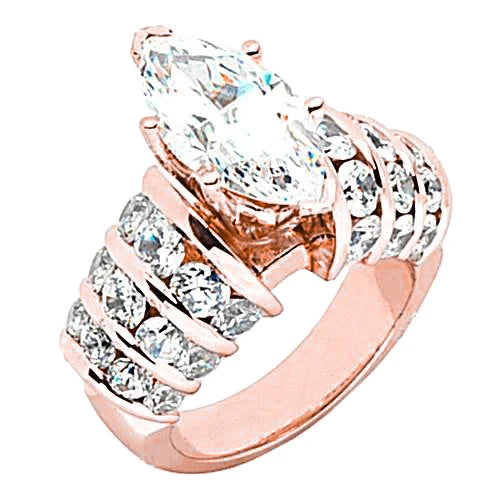 3 Karat Marquise Echt Diamant-Verlobungsring Mit Akzenten Roségold 14K